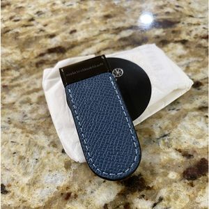 Coach money clip in graphite and blue leather